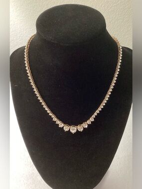 On 34th Gold-Tone Crystal Tennis Necklace with Sparkling Clear Stones